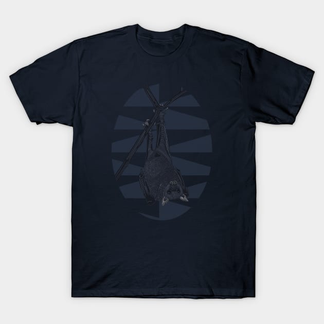 Bat Lovers Hanging Bat on Geometric Triangle Pattern T-Shirt by Suneldesigns